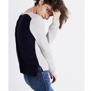 Madewell Colorblock Back Zip Grey & Navy Sweater